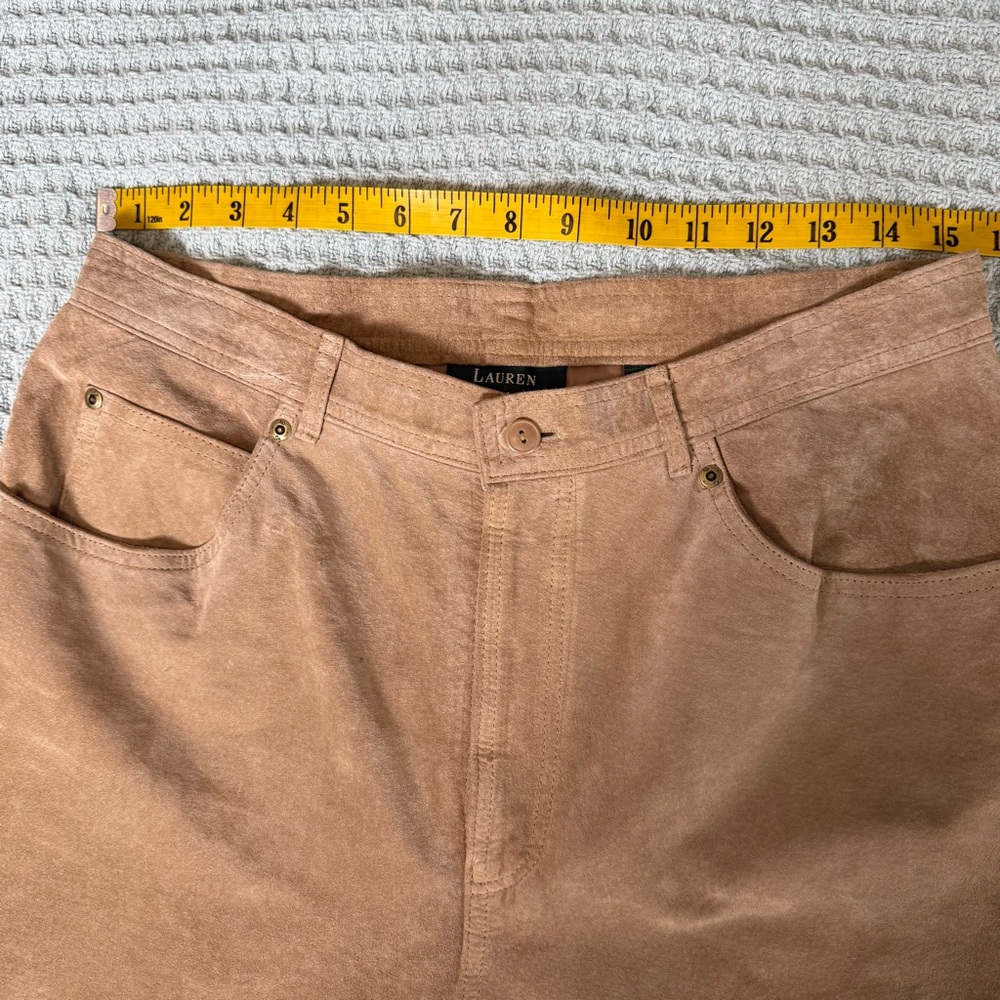 Vintage Lauren Ralph Lauren Suede Pants Womens 14 100% Leather Tan LRL Western - Picture 8 of 10